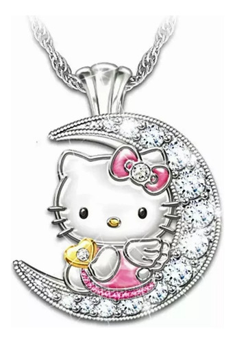 Collar Hello Kitty Luna Perlas Con Colores Acero