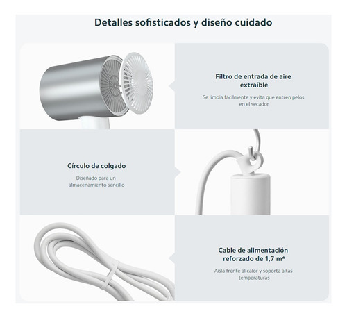 Secadora De Cabello Xiaomi Water Ionic Hair Dryer H500 Color Gris