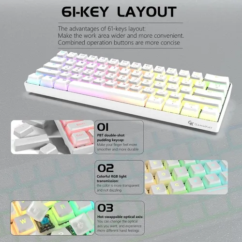 Teclado Mecánico Para Juegos Gamakay Mk61 60% Rgb Pudín