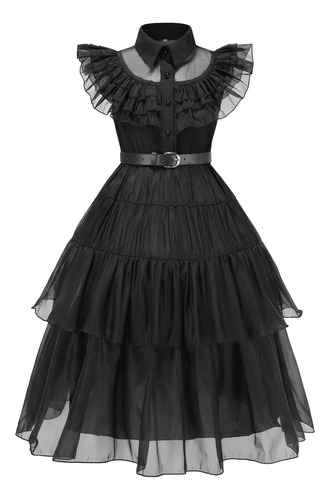 Vestido De Wednesday Merlina Addams Para Niñas, Disfraz De Cosplay, Vestido De Fiesta De Halloween, Baile Escolar Trajes Chicas Para Mujer 4-13 Años