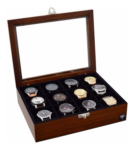 Caixa Porta Estojo Organizador Luxo Para 12 Relógios Madeira