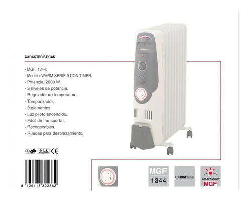 Radiador Oleo Magefesa 9 Elementos 2000w Timer Programable