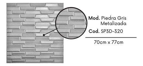 Panel Piedra Gris Metalizado 3d Autoadhesivo Pack X 3und