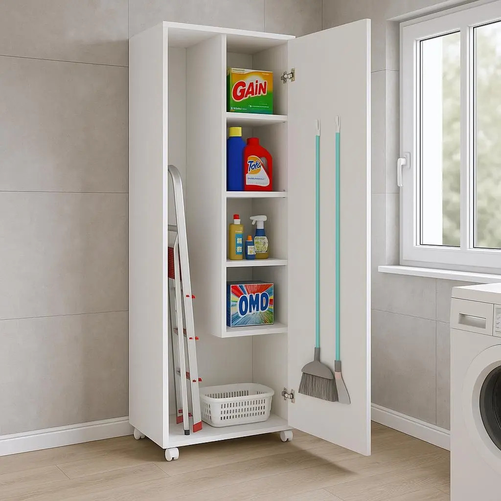 Armário 1 Porta Área De Serviço Porta Vassouras Cozinha Branco