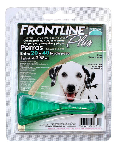 Frontline Plus Pipeta Perro 20 A 40 Kg Pulga Y Garrapata Tps