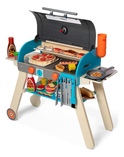 Melissa & Doug Wooden Deluxe Barbecue Grill, Smoker And Pizz