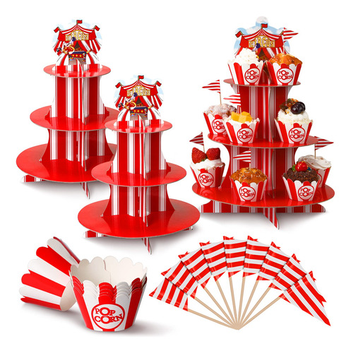 Decoracin Fiesta Circo 2 Pcs Soporte Cupcakes Rayas 3 Nivele