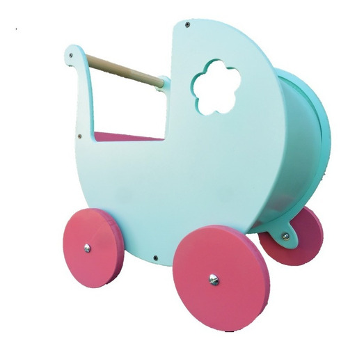 Cochecito Carrito De Madera Muñecas Rosa Caminador