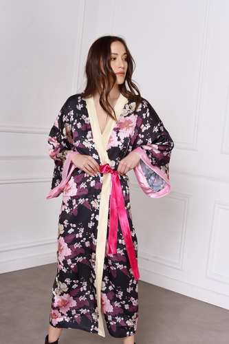 Kimono Bata Largo Con Mangas Japonesas De Satén Ideal Novias