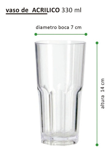 Imagen 2 de 5 de Vaso Acrilico Facetado Trago Largo 330ml Transparente X64