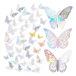 72pzs Mariposas Decorativas, 3d Pared Colore Metalicos Huec Color Plata