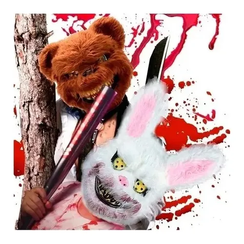 2 Máscaras: Conejo Y Oso Sangriento Disfraz Pareja Halloween