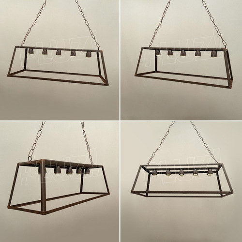 Imagen 7 de 10 de Lámpara Colgante Industrial Pirámide 5 L Hierro Negro Cuot