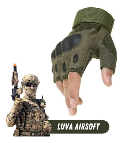Luva Tática Para Airsoft Dedo Cortado ( Verde Militar )