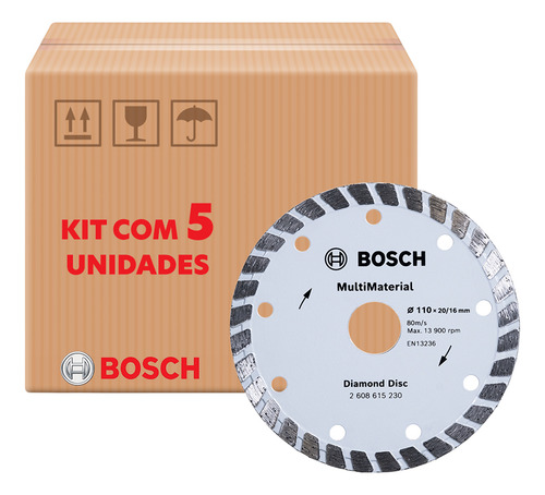 Kit 5 Disco Diamantado 4.3/8 110mm Furo 20mm Turbo Bosch
