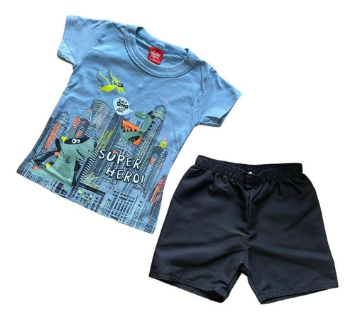 Conjunto Masculino Infantil Camiseta E Bermuda Tactel Elian