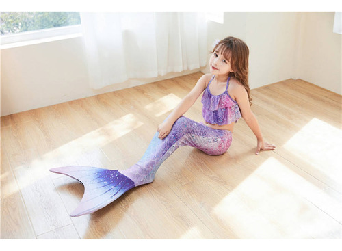 Traje De Baño Niña Sirena Conjunto De Tres Piezas Con Cola
