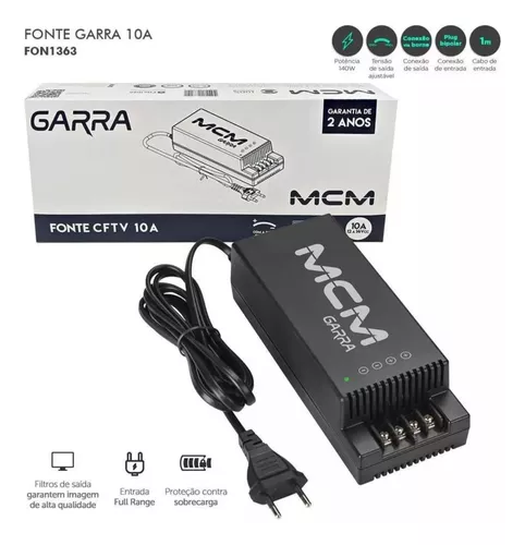 Fonte Estabilizada Cftv Câmera Led Mcm Garra 12v 10a Bivolt