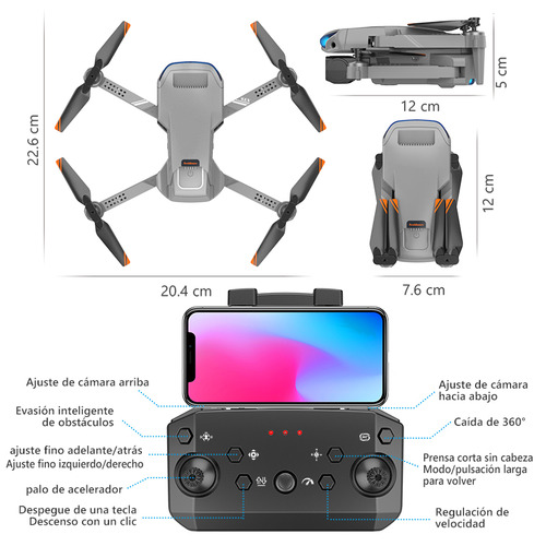 Mini drone Axnen 4K XT9 3 Battery con dual cámara HD 2.4GHz 3 baterías Gris