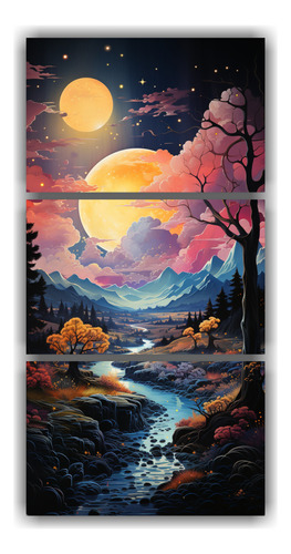 45x90cm Cuadro Luna Montañas: Diseño Mágico Bastidor Made