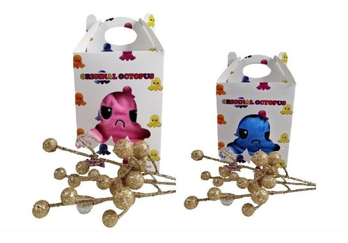 Pulpo Reversible Pulpito Feliz Enojado Rosa-azul
