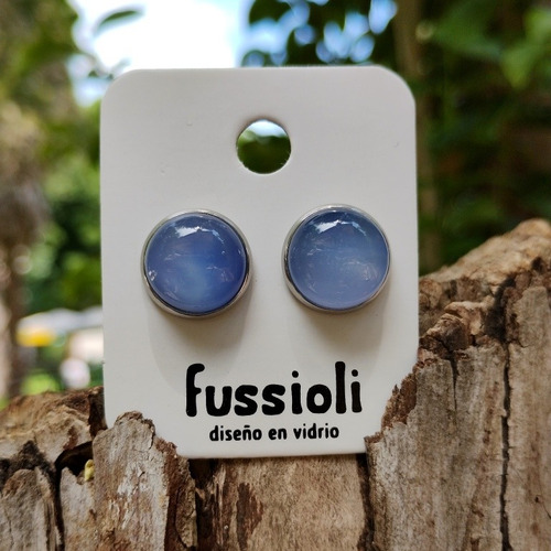 Aretes Broquel Con Bisel Grande Vetas Moradas