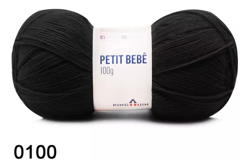 Fio Petit Bebê Pingouin 100g 425mts Tex 235 Crochê Tricô Cor 0100- Preto