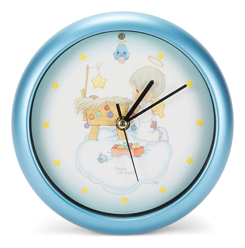 Reloj De Pared Color Azul Con Diseño De Angelito En Una Nube