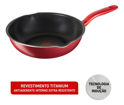 Frigideira Wok Com Indução Tefal So Chef 24cm Vermelha