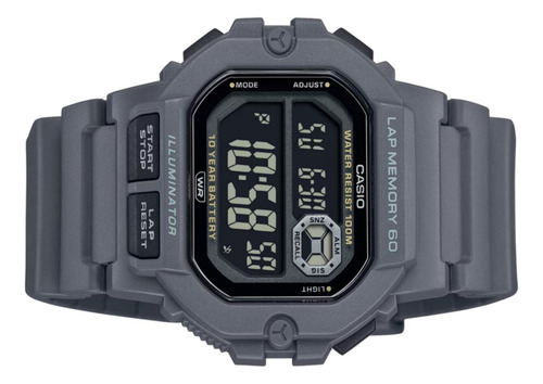Reloj Casio Ws-1400h-8bv, 60 Laps De Cronometro, Luz, Fecha Gris Oscuro Gris Oscuro Negro