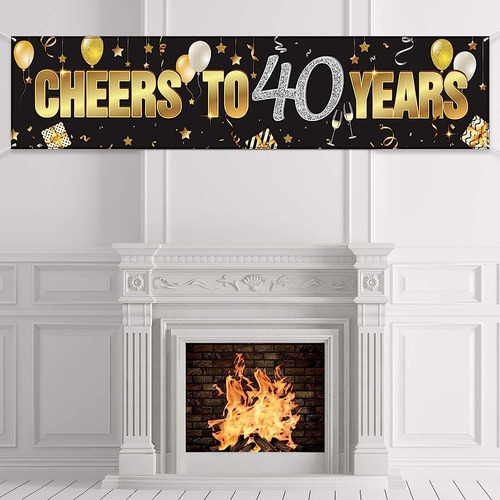 40th Birthday Banner, Happy 40th Birthday Cheers To 40 Years