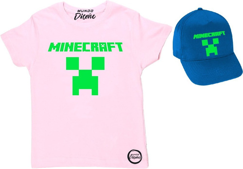 Polera De Niño Minecraft Clasico + Jockey Azul