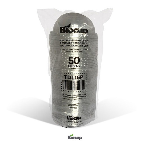 Tapa Domo C/orificio Ecológica Pet Biocup 16oz, Reciclable