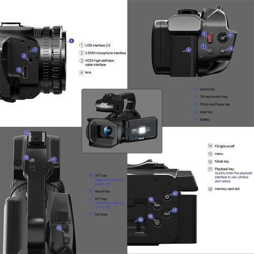 Cámara De Vídeo 4k De 64mp, Videocámara Para Youtube,