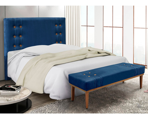 Kit Recamier E Cabeceira Santorini Spz 195cm King Suede Cor Azulmarinho-1103