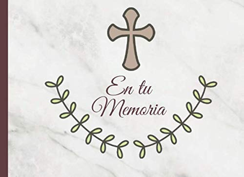 En Tu Memoria: Libro De Firmas De Funeral Tema Marmol Y Cruz