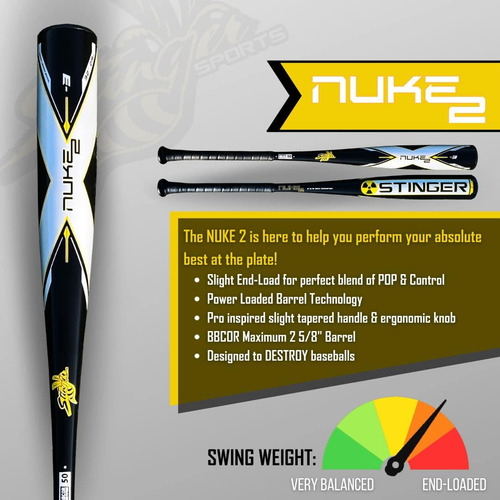 Stinger Nuke 2 2022 - Bate De Béisbol De Aluminio Cert...