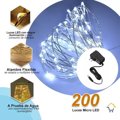 Luces Micro Led Alambre Luz Navidad X 200 Luces Blanca