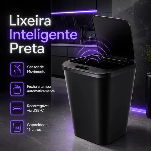 Lixeira Inteligente 16L Sensor Automático Sem Contato