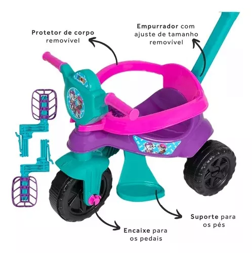 Triciclo Motoca Infantil Velotrol Com Apoio Para os Pés, Empurrador,  Protetor, e Pedal Para Menino e Menina - Certificado Inmetro