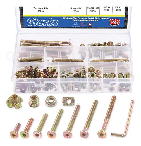 Glarks 128 Piezas M6x20/30/40/50/60/70/3.150 in, Kit De Torn