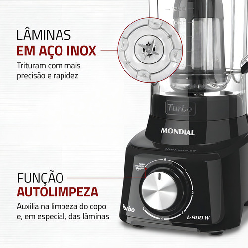 Liquidifier L-900 Fb Turbo 900w 2.7 Litros Black Mondial