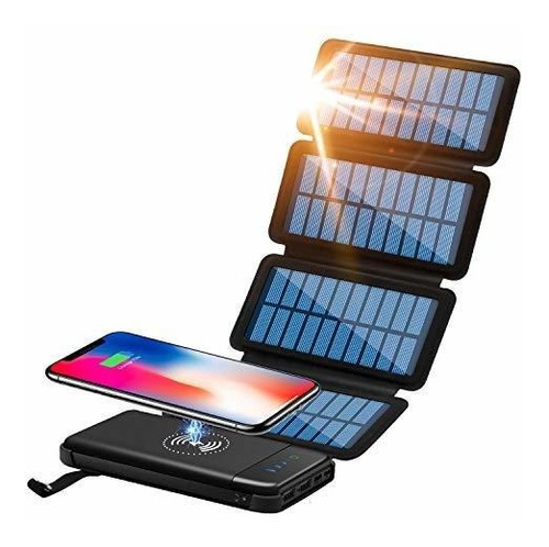 Banco De Energía Solar Qi Cargador Portátil 10 000mah...