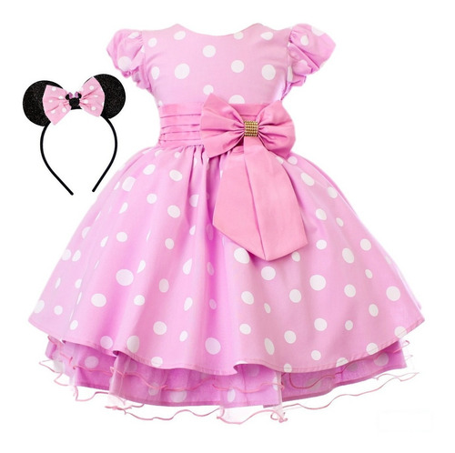 Vestido Infantil Festa Minnie Rosa Luxo Baby Tiara Minie | Frete grátis