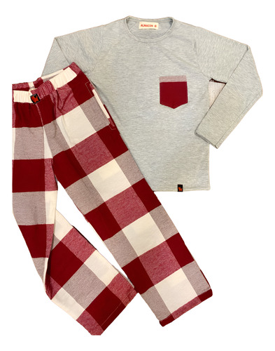 Conjunto Pijama Niños Invierno Abrigado Escocés Talle 2 Al 6