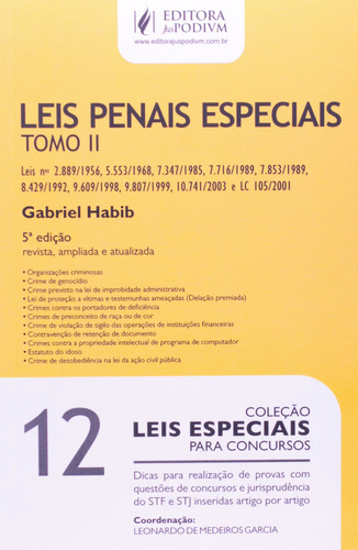 Leis Penais Especiais - Vol.12 - Tomo 2 - Coleção Leis Especiais Para Concursos, De Gabriel  Habib. Editora Juspodivm, Capa Dura Em Português