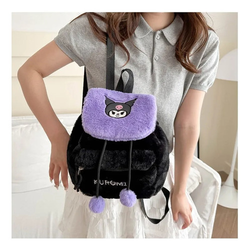 Kuromi Mochila Con Solapa De Felpa,bolso De Felpa Bordada