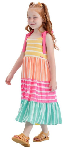 Imagem 4 de 5 de Vestido Infantil Listrado Mon Sucré Colorido Fruta Cor 21184
