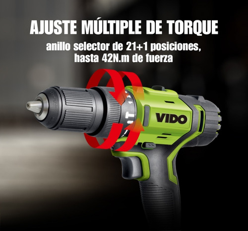 Imagen 5 de 8 de Taladro Inalámbrico Percutor Vido 21v C/ Maleta Y Accesorios