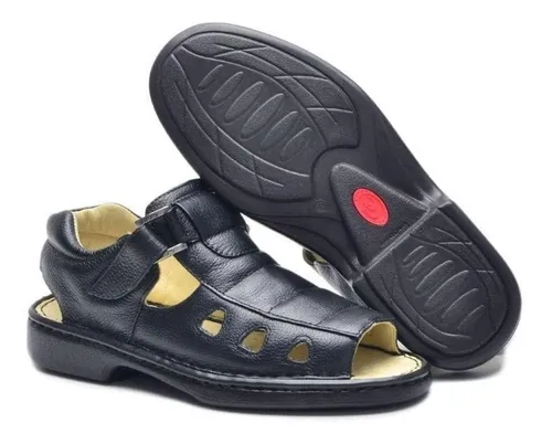 Sandália masculina conforto fechada sales em couro pelica preto